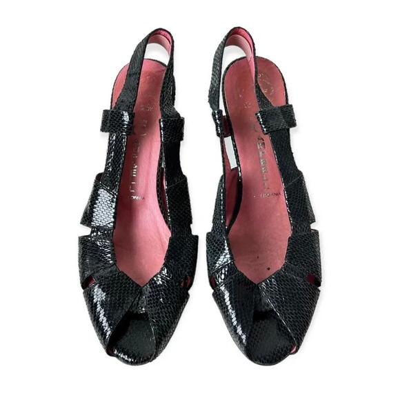 Jeffrey Campbell Frizon Black Leather Slingback Peep-toe  Snake Pump - Picture 4 of 11